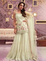 Off White Faux Georgette Designer Sharara Suit